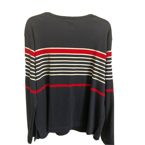 Norton Studio Women Cotton Sweater Cardigan Size 1X  Red Black Stripe - Picture 5 of 9